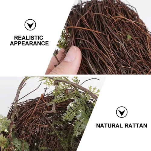 Miniatura 6 de Nido artificial para pájaros con huevos, pájaros, ramita de ratán natural, adorno para casa, accesorios para fotos para decoración