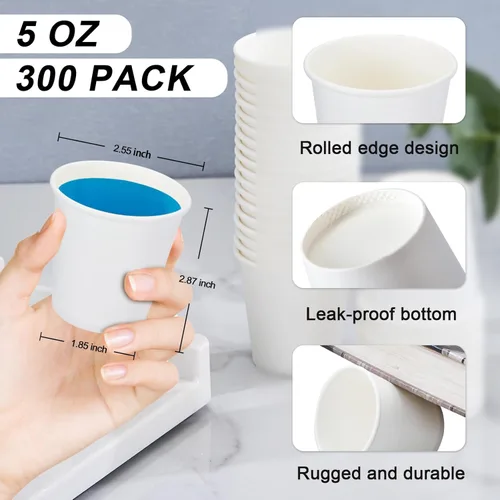 Miniatura 6 de SIUQ Paquete de 300 tazas de papel de 5 onzas, tazas de papel desechables blancas, pequeñas tazas de enjuague bucal para el baño, tazas para bebidas