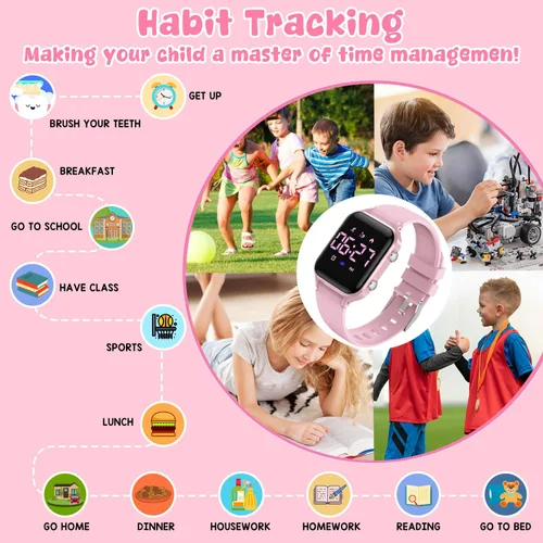 Miniatura 5 de Relojes digitales para niños y niñas, reloj deportivo con rastreador de fitness, podómetro, alarmas, cronómetro, no necesita aplicación, reloj