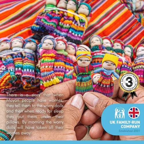 Miniatura 4 de Thorness Juego de 4 muñecas guatemaltecas hechas a mano con una colorida bolsa de almacenamiento hecha a mano