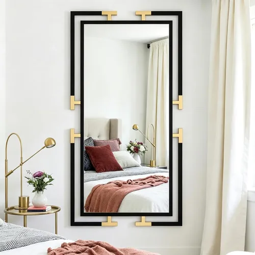 Miniatura 13 de Espejo de pared decorativo grande, espejo negro de 24 x 36 pulgadas para baño, decoración de pared de vidrio templado con marco de metal para sala