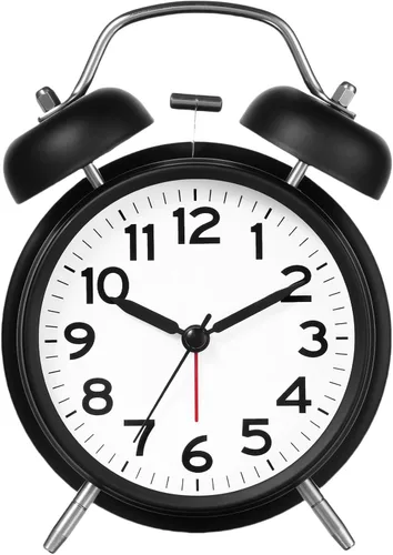 Miniatura 10 de AKCISOT - Reloj despertador de alarma fuerte para personas con sueño profundo, 11,43 cm de reloj analógico de campana doble de metal, funciona