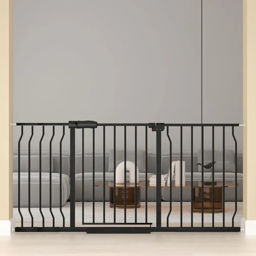 Miniatura 16 de Puerta extra ancha para bebé, puerta extra alta para perros, para escaleras, puertas, tensión de metal blanco, puertas de seguridad para mascotas