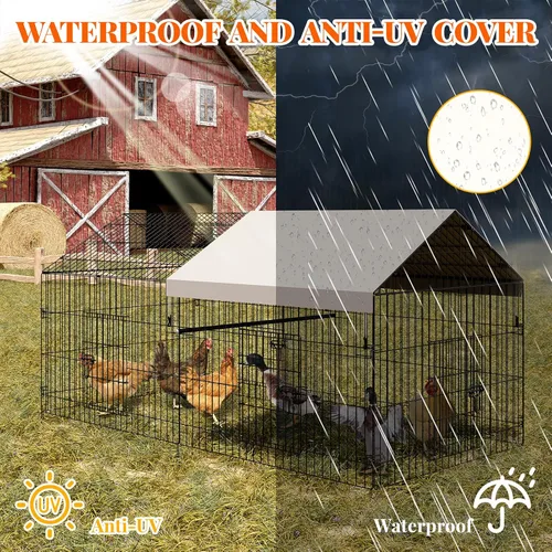 Miniatura 8 de Gallinero de metal, corralito de pollo para patio con cubierta, jaula portátil de metal para exteriores con 4 puertas y 1 ventana para gallina