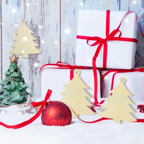 Miniatura 4 de Tatuo 50 adornos de madera para árbol de Navidad, adornos colgantes con cuerdas para decoración de Navidad, festivales, bodas, manualidades