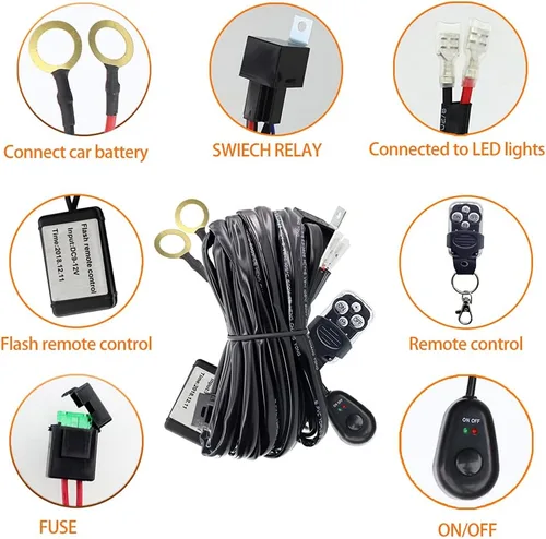 Miniatura 3 de Barra de luces LED de trabajo, kit de arnés de cableado remoto, 1 cable DC12V 40A, luces LED, interruptor de arnés de cableado remoto, relé de cable