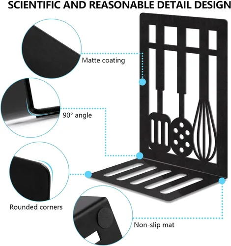 Miniatura 4 de Sujetalibros de metal, sujetalibros decorativos pesados para estantes, sujetalibros decorativos para el hogar para libros pesados, soporte negro