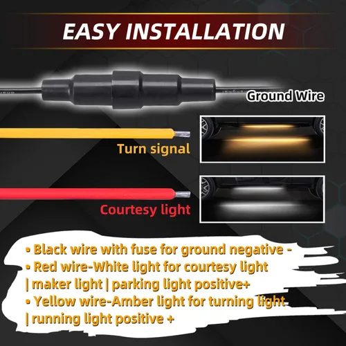 Miniatura 3 de Juego de 2 luces LED de 70 pulgadas IP68 para camión, marcador lateral, tira de luces de paso flexible, blanco y ámbar (IP68)
