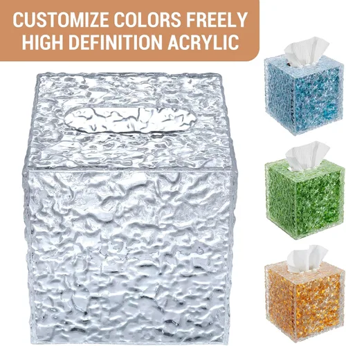 Miniatura 6 de MyGift Portapañuelos Facial de Cubo de Acrílico Transparente Premium con Textura Ondulada Moderna con Fondo Abierto, Caja Cuadrada Ondulada