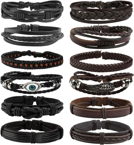 Miniatura 9 de Pulsera de cuero trenzada ajustable para hombres y mujeres