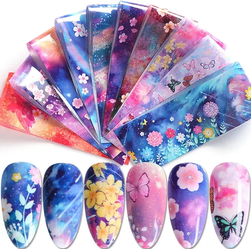 Miniatura 20 de Calcomanías holográficas de transferencia de uñas, hojas de esmalte de uñas de corazón de amor, láminas de transferencia de papel estrellado