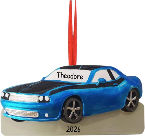 Adorno de Navidad personalizado para licencia de conducir 2024 – Adornos azules de coche de carreras, decoraciones de Navidad de vehículos, adornos