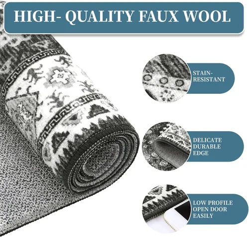 Miniatura 5 de FairOnly Alfombra bohemia lavable de 2 x 6 pies, estilo vintage, envejecida, tribal, antideslizante, no desprende pelusa, suave, plegable, alfombra