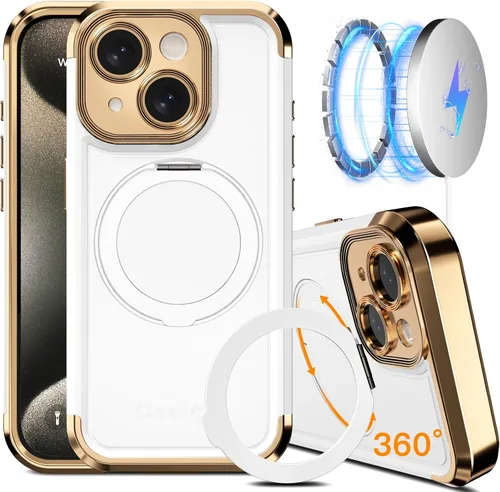Miniatura 12 de COOLQO Funda para iPhone 13 de 6.1 pulgadas, soporte magnético de giro de 360° [compatible con Magsafe] [protección militar] chapado mate resistente