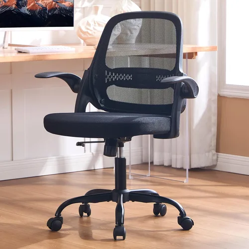 amseatec Silla de oficina ergonómica de malla, brazos abatibles, altura ajustable, respaldo de malla transpirable y asiento de cojín grueso, silla