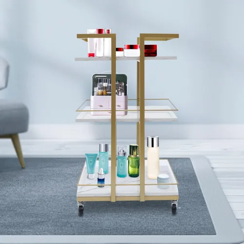 Miniatura 4 de Carrito rodante de 3 niveles con rueda, carrito organizador de baño, carrito dorado para servir, carrito multifunción para cocina, sala de estar