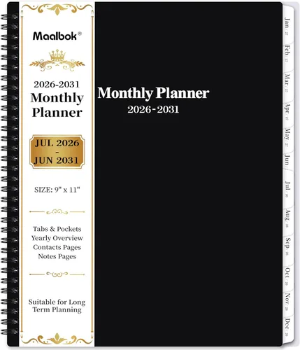 Planificador/Calendario Mensual 2025-2030 – julio 2025 – junio 2030, Planificador Mensual de 5 años con pestañas y citas de celebridades, 9" x 11",