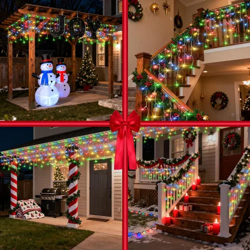 Miniatura 6 de Luces de Navidad de carámbano para exteriores, 60 pies, 612 luces LED con 136 gotas, 12 modos, regulable, temporizador y resistente al agua, 29 V