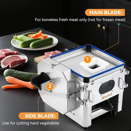 Miniatura 3 de Newhai máquina cortadora de carne comercial 2 en 1, rebanador de carne eléctrico de 3.5mm, rebanador y triturador de alimentos y verduras, 850W 110