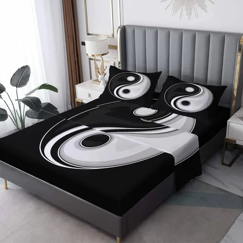 Miniatura 8 de Yin Yang - Juego de sábanas tamaño individual, sábanas japonesas, microfibra suave y bolsillo profundo, sábanas y fundas de almohada estampadas sin