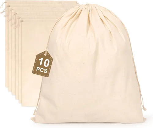 Miniatura 8 de 20 bolsas de algodón para productos, bolsas de almacenamiento de muselina reutilizables de 8 x 10 pulgadas con cordones, bolsas de algodón natural