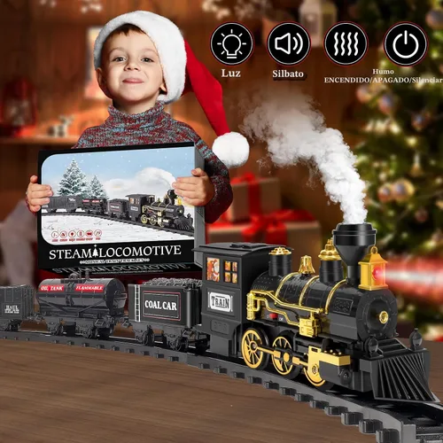 Miniatura 7 de Tren para Árbol de Navidad – Juegos de Tren de Navidad para Debajo del Árbol, Juguete de Tren Eléctrico con Vapor, Luz y Sonido, Ideal para Niños