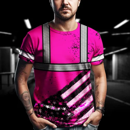 Miniatura 8 de Camisa de alta visibilidad de calavera con bandera de Estados Unidos para hombres, camisas de seguridad con nombre personalizado, ropa de trabajo