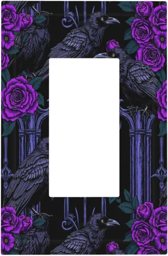 Cubiertas Decorativas de Tomacorrientes Estilo Gótico Cuervo Flores Púrpuras 1 Gang Interruptor de Luz Simple Basculante Placa Cubierta Placas de