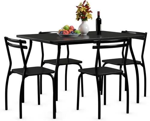 Miniatura 10 de Giantex Juego de mesa y sillas de cocina para 4, juego de comedor de 5 piezas con marco de metal, mesa rectangular que ahorra espacio para comedor