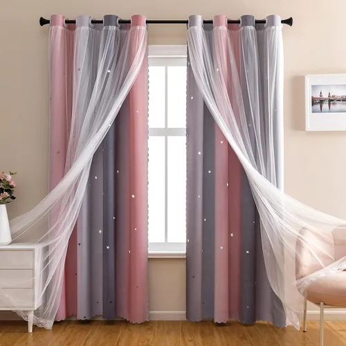 Miniatura 18 de XiDi Cortinas opacas con estrellas para habitaciones de niños, cortinas verdes para ventana de dormitorio de niños, azul y gris, 52 pulgadas de Azul