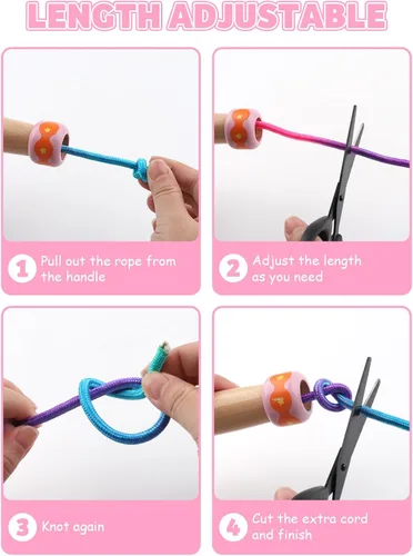 Miniatura 5 de Cuerda de Saltar para Niños, Lorvain Cuerda de Saltar Ajustable, Cuerdas de Saltar para Niños con Mango de Madera para Niñas y Niños, Cuerdas