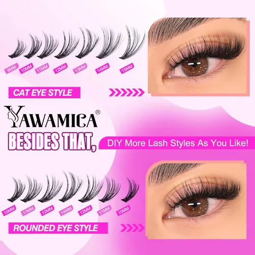 Miniatura 5 de Pestañas Individuales 320 piezas Racimos de Pestañas 40D 9-16mm (0.35-0.63 pulgadas) Mezcla Extensión de Pestañas DIY Racimos de Pestañas Rizadas D