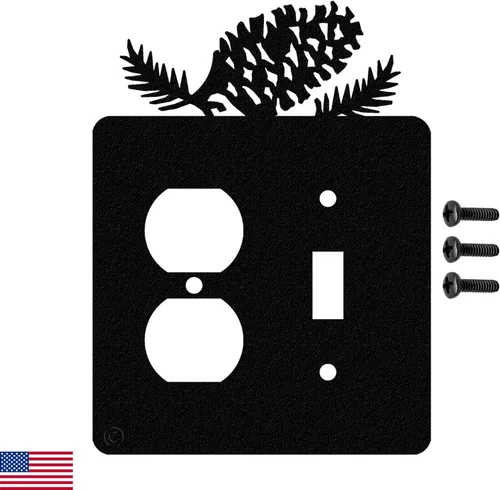 Miniatura 14 de Placa de pared para interruptor de luz de palanca doble de cono de pino (palanca doble, negro) - Fabricado en Estados Unidos
