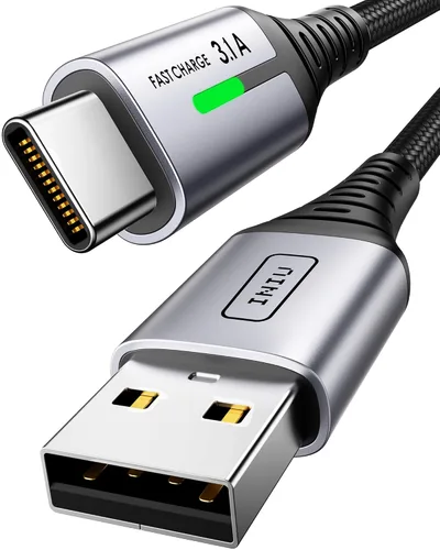 Cable Cargador INIU USB C 6.6 pies, Cable de Carga Rápida USB A a Tipo C 3.1A, Cordón de Datos USB-C Trenzado de Aleación de Zinc para iPhone 15 Pro