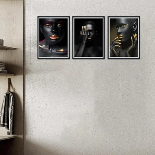 Miniatura 2 de MAMAGO Lienzo decorativo para pared, pintura de belleza dorada y negra, fotos de mujeres africanas, hermosos pósteres de mujer negra, impresiones