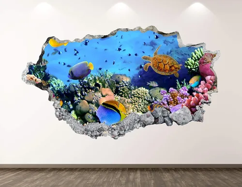 Calcomanía de pared para acuario, decoración artística 3D de océano aplastado, calcomanía mural para niños, regalo personalizado BL74 (30 pulgadas