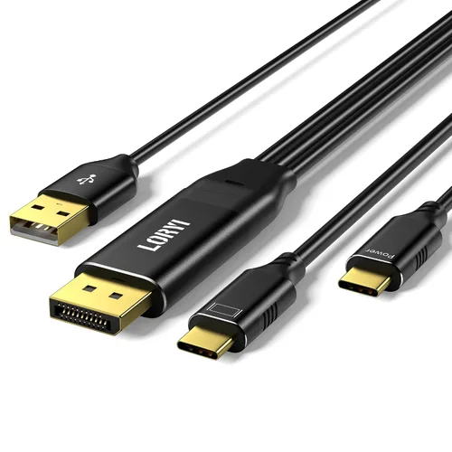 Cable DisplayPort a USB C 5K @60Hz/4K a 144Hz, 6.6 pies DP a USB C para monitor móvil, pantalla de estudio, haz XREAL, soporte de función táctil,