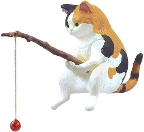 Miniatura 6 de Decoración de acuario de gato de pesca en miniatura, mini estatua de animales, decoración de animales de acuario, juego de figuras en miniatura