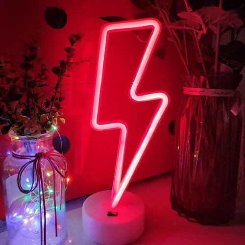 JYWJ Letrero de neón con base de soporte, luz de neón alimentada por USB o 3 pilas AA, decoración LED de pared de escritorio, varias fiestas, Rojo