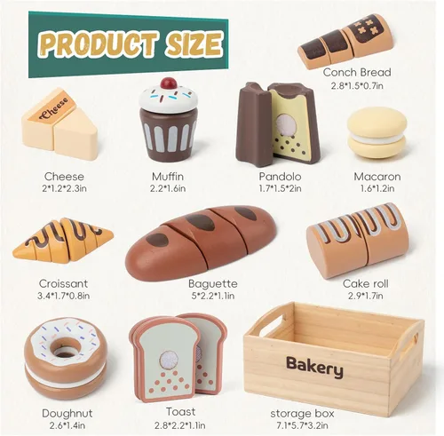 Miniatura 2 de Juego de 10 piezas de alimentos de madera para cocina de niños, juguetes de madera para cortar alimentos, accesorios de juguete de cocina con caja
