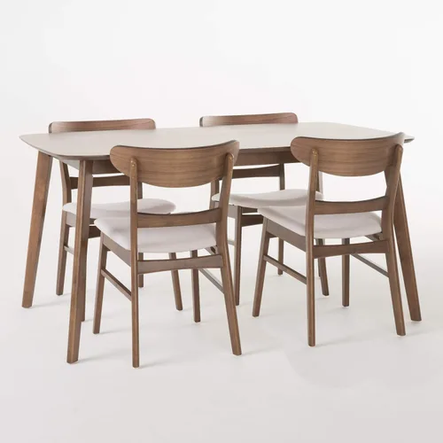 Miniatura 12 de Christopher Knight Home Idalia - Juego de comedor rectangular de 50 pulgadas, juego de 5 piezas, nogal natural y beige claro