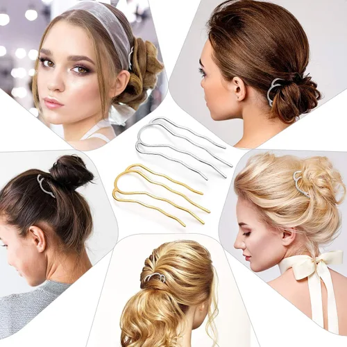 Miniatura 4 de 10 piezas de metal en forma de U ovalada peine lateral horquilla horquilla clip palo moño updo palos oro plata chignon pin agarres para mujeres