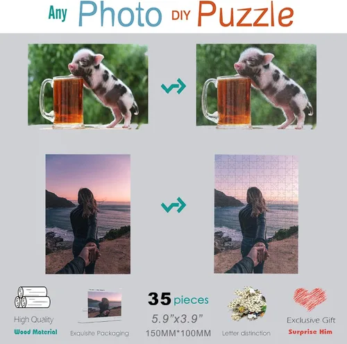 Miniatura 4 de ATOOZ Rompecabezas personalizados de 35 piezas, rompecabezas de madera personalizado de fotos, rompecabezas personalizado con imagen personalizada