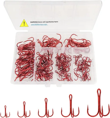 Kit de ganchos agudos de pesca rojos, ganchos de acero de alto carbono, curvados redondos fuertes y afilados para señuelos, cebos de agua salada,