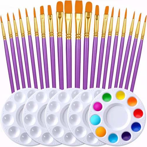 Miniatura 11 de DUGATO Juego de pinceles y paleta de pintura para artistas, 20 pinceles de nailon (varios tamaños y formas) con 5 bandejas de mezcla, ideal para Azul