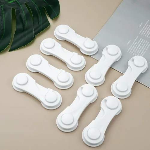 Miniatura 7 de Paquete de 8 cerraduras para puertas de gabinete a prueba de bebés y niños con adhesivo a prueba de niños, cerraduras de seguridad para niños, Blanco