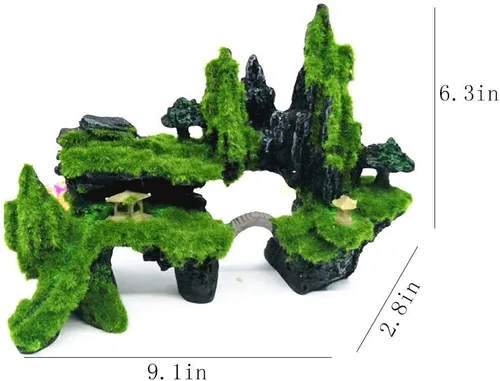 Miniatura 7 de Tfwadmx Decoración de pecera con vista de montaña, puente de piedra de acuario con musgo, cueva de casa de árbol para pequeña piel de camarón Betta