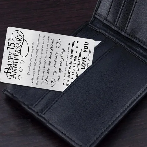 Miniatura 5 de Alotozo Tarjeta de regalo de 15 aniversario, feliz aniversario de boda de 15 años, tarjeta grabada para ella, hombres, él, esposa, esposo