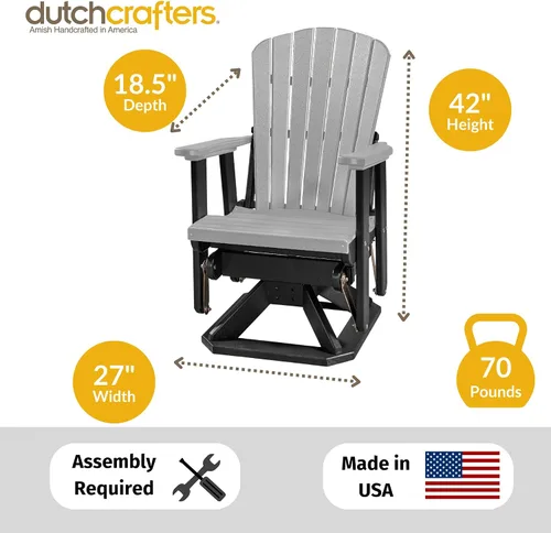 Miniatura 2 de DutchCrafters Slat Fan Back Poly Adirondack Swivel Glider Outdoor Patio Chair (Black)