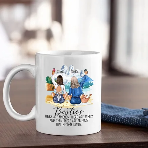 Miniatura 4 de Taza de café con texto en inglés "Besties There Are Friends That Become Family", tazas personalizadas para mejores amigas para mujeres, elige